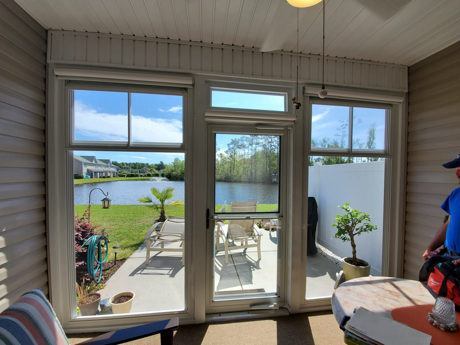 Windows and door with shades raised