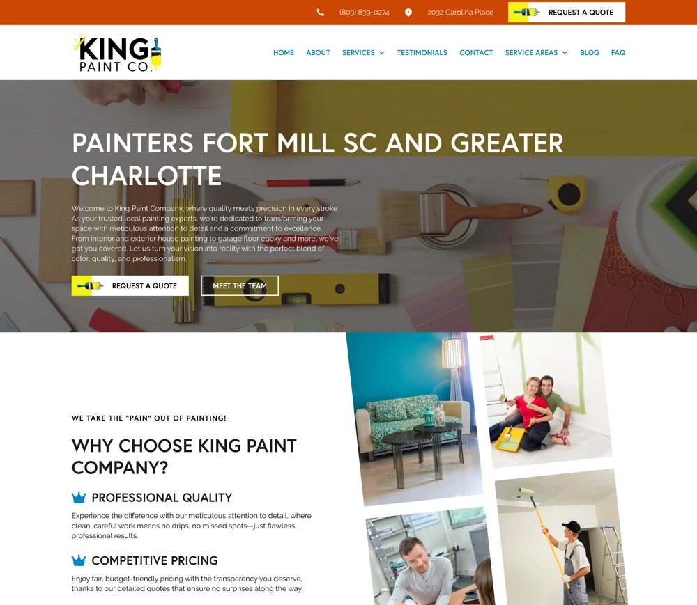 screenshot of painting company website homepage